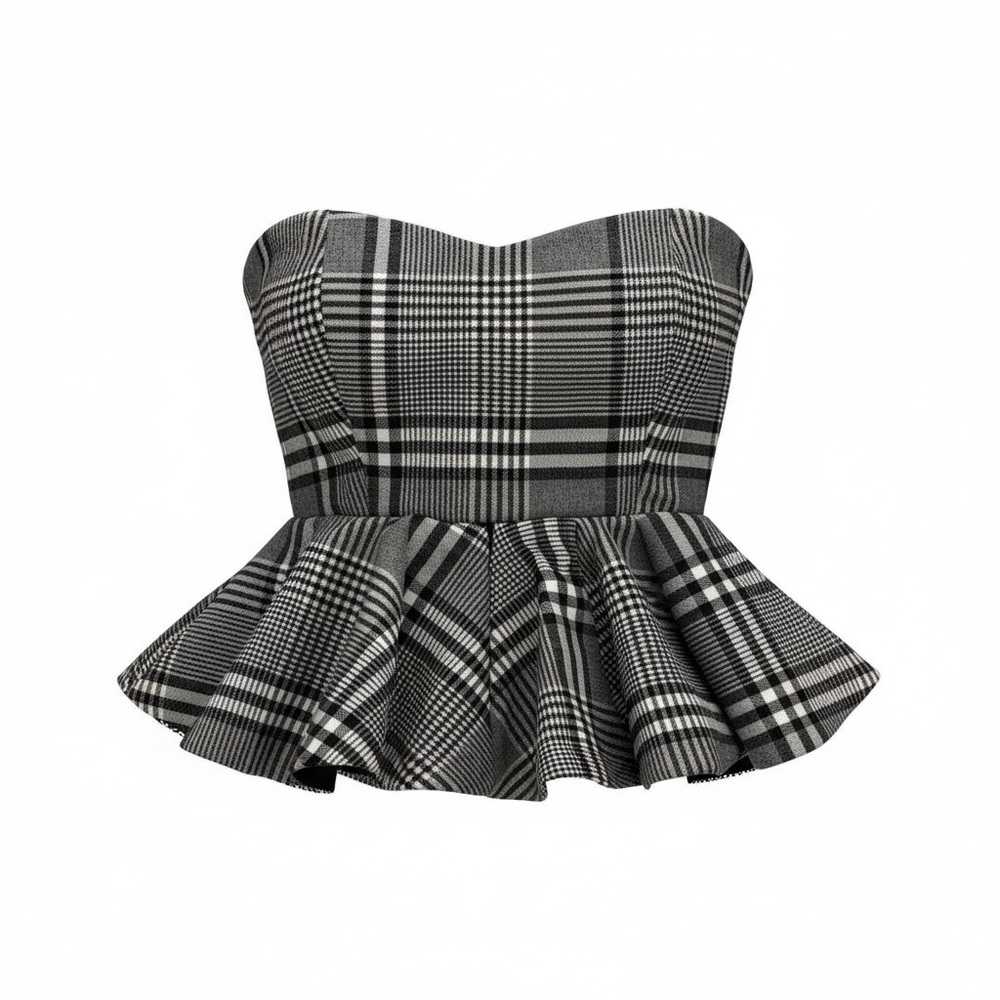 Ronny Kobo Black and White Plaid Peplum Top - Picture 2 of 3